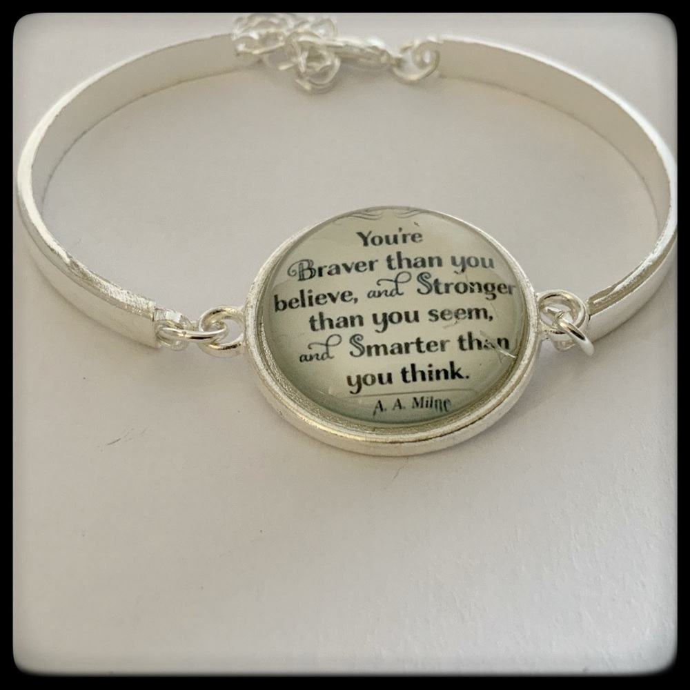 🆕 ✅ SILVER GLASS CABOCHON BRACELET
